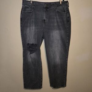 Forever 21+ Womens Premium Black Faded Distressed 90s Fit Straight Jeans Size 14